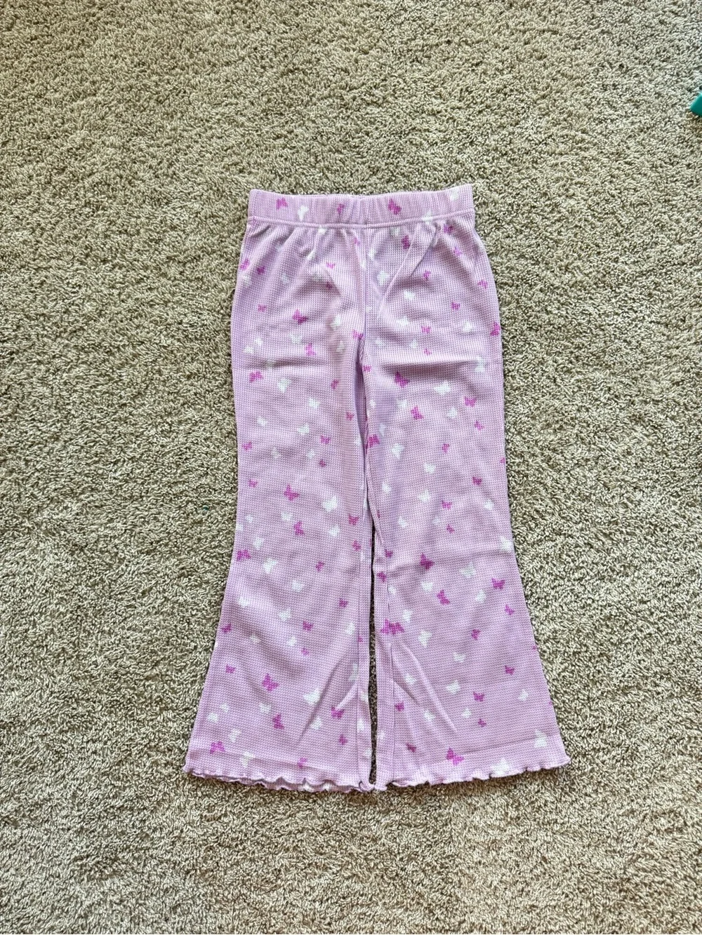 Cuddl Duds Girls Pajama Set Size 6-7 Pink Butterfly Thermal Set NWT